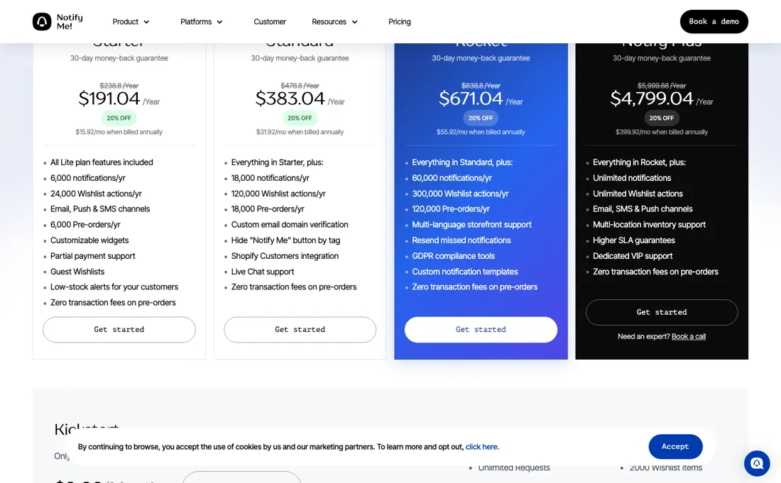 Notify Me pricing page