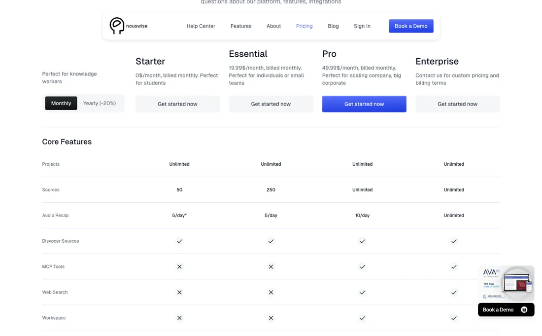 Nouswise pricing page