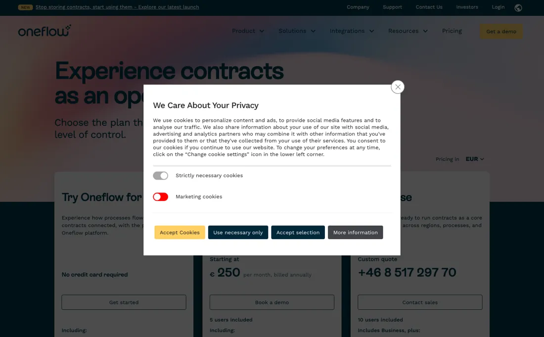 Oneflow pricing page