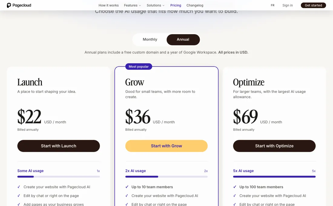 Pagecloud pricing page