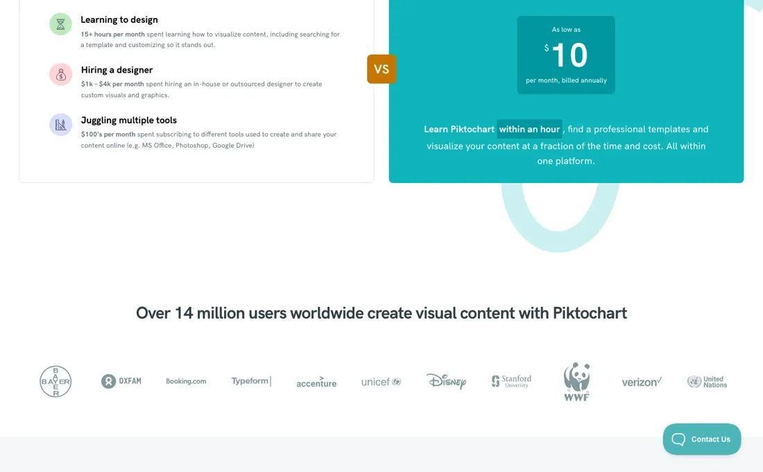 Piktochart pricing page