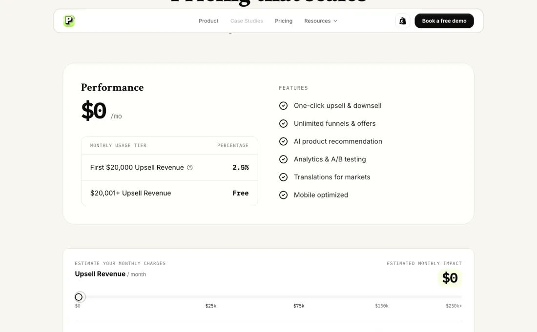 Post Purchase Upsell Hero pricing page