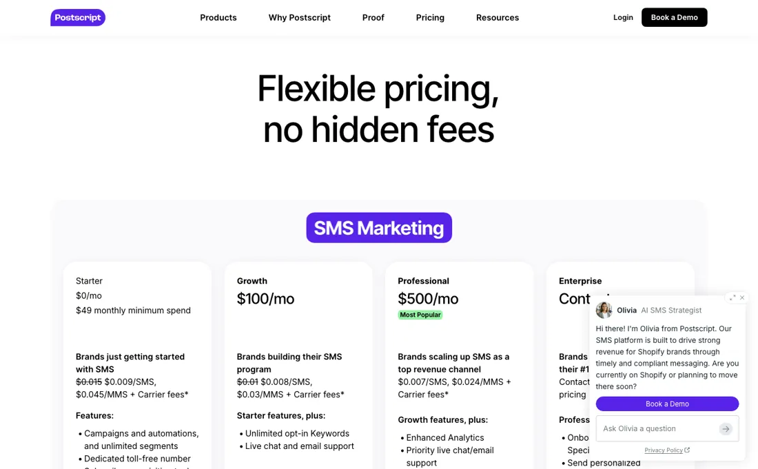 Postscript pricing page
