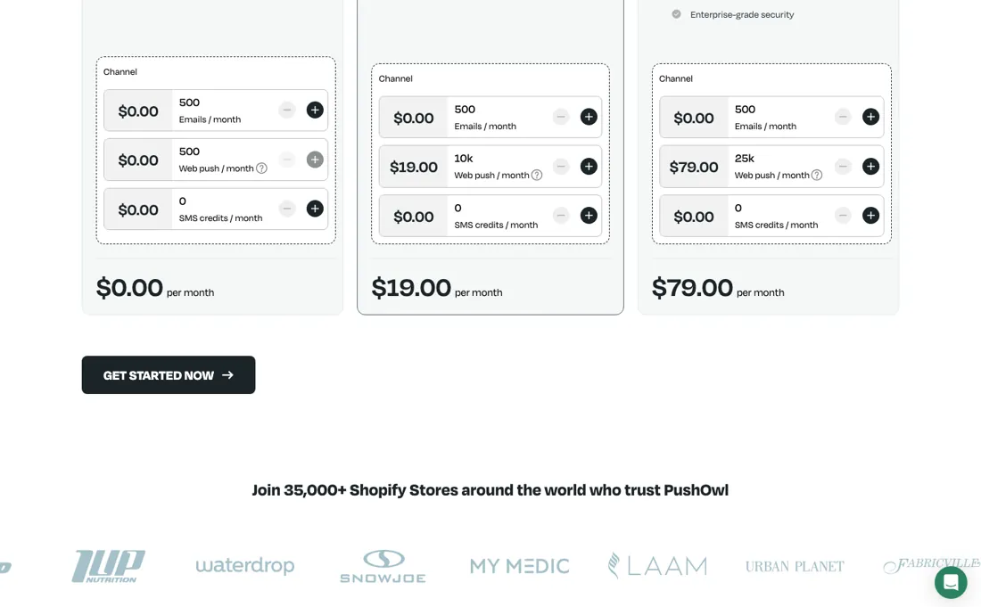 PushOwl pricing page