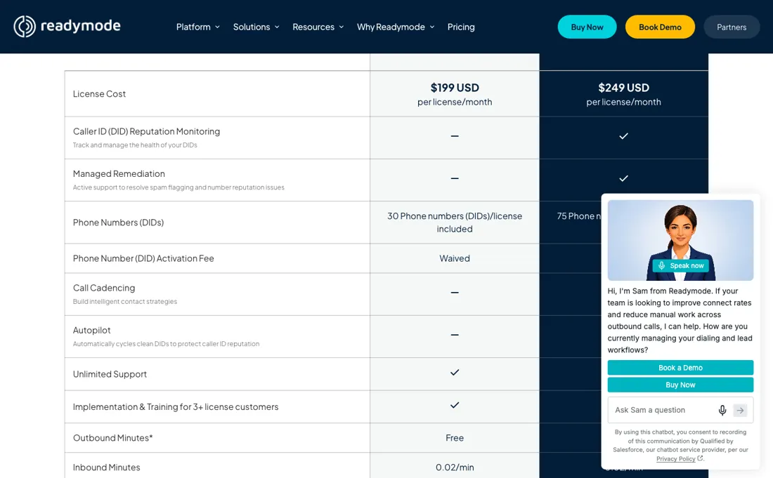 Readymode pricing page