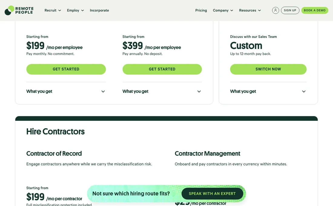 Remote People pricing page