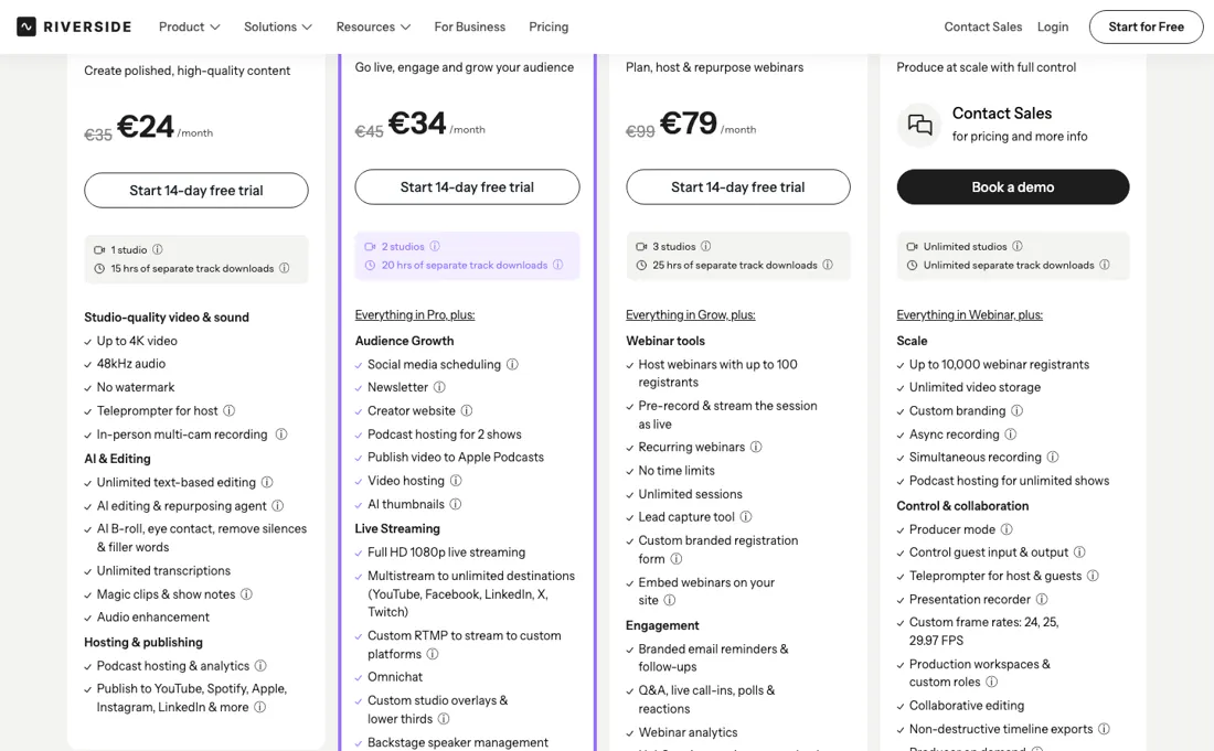 Riverside pricing page