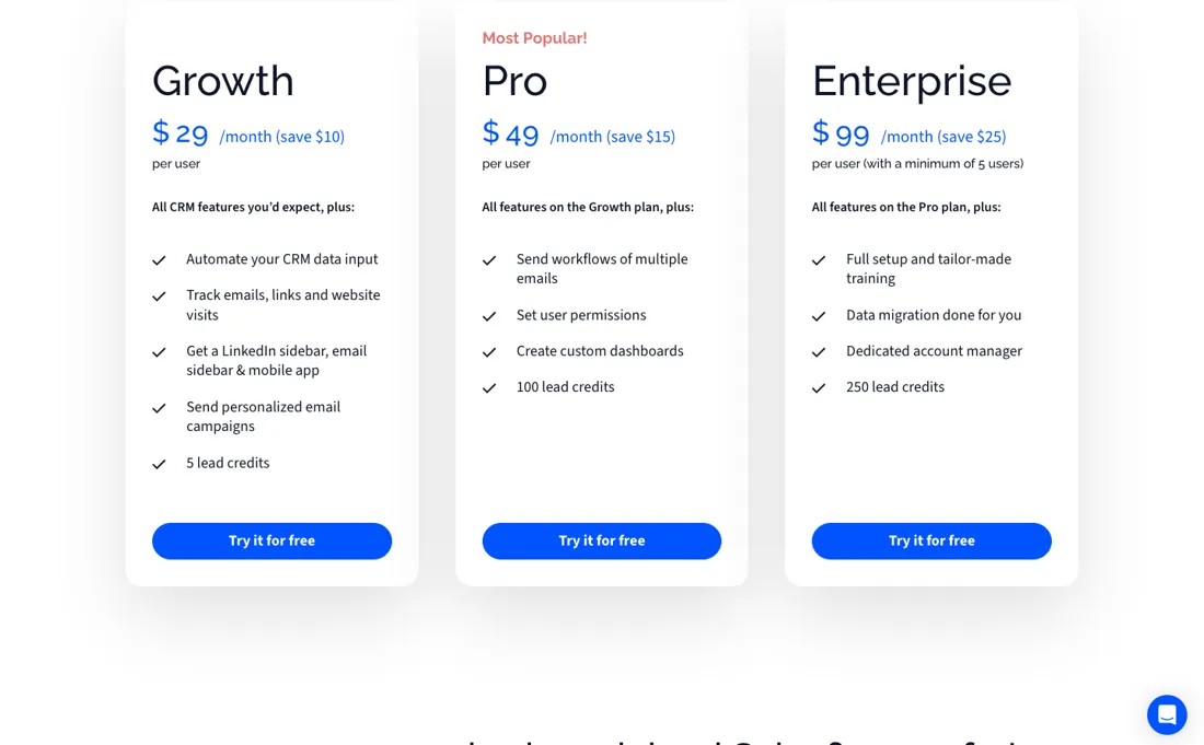 Salesflare pricing page