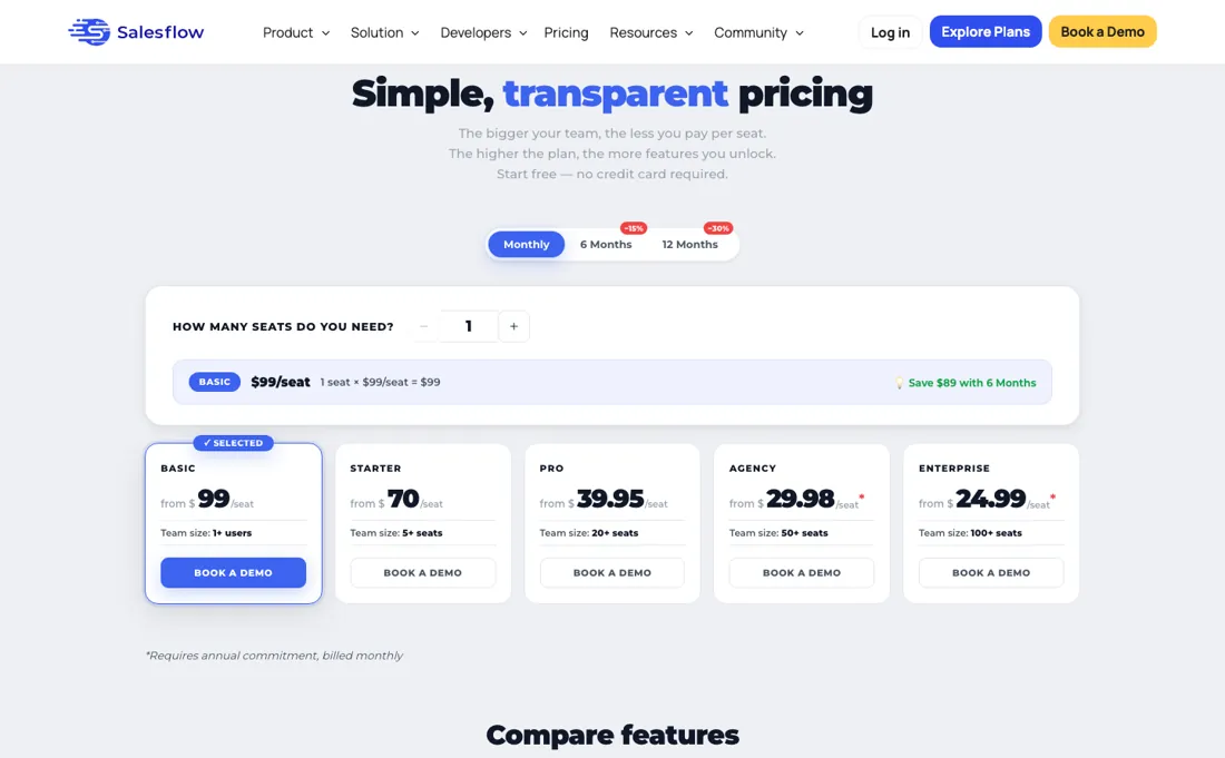Salesflow pricing page