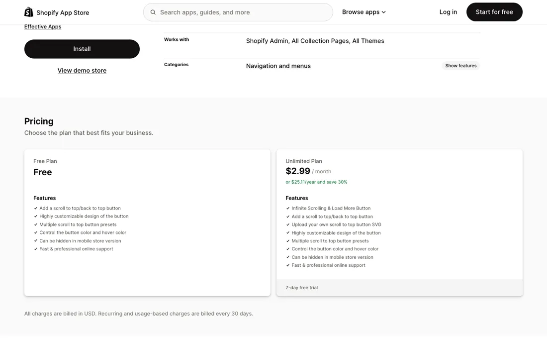 Scrolly pricing page