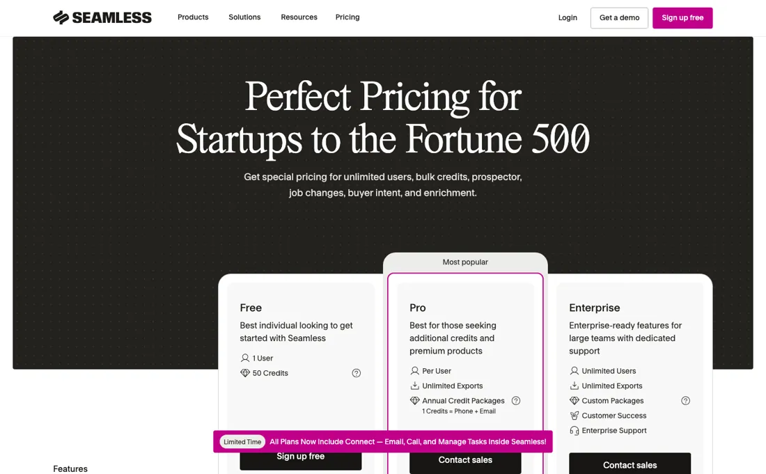 Seamless.ai pricing page
