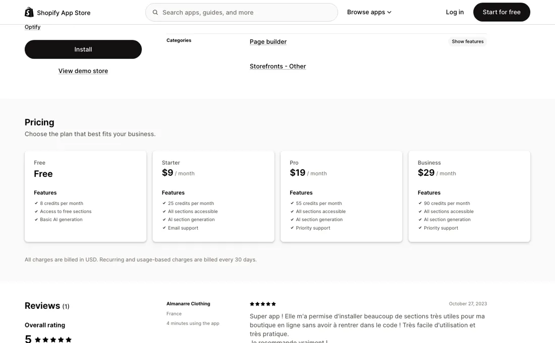 Section Library pricing page