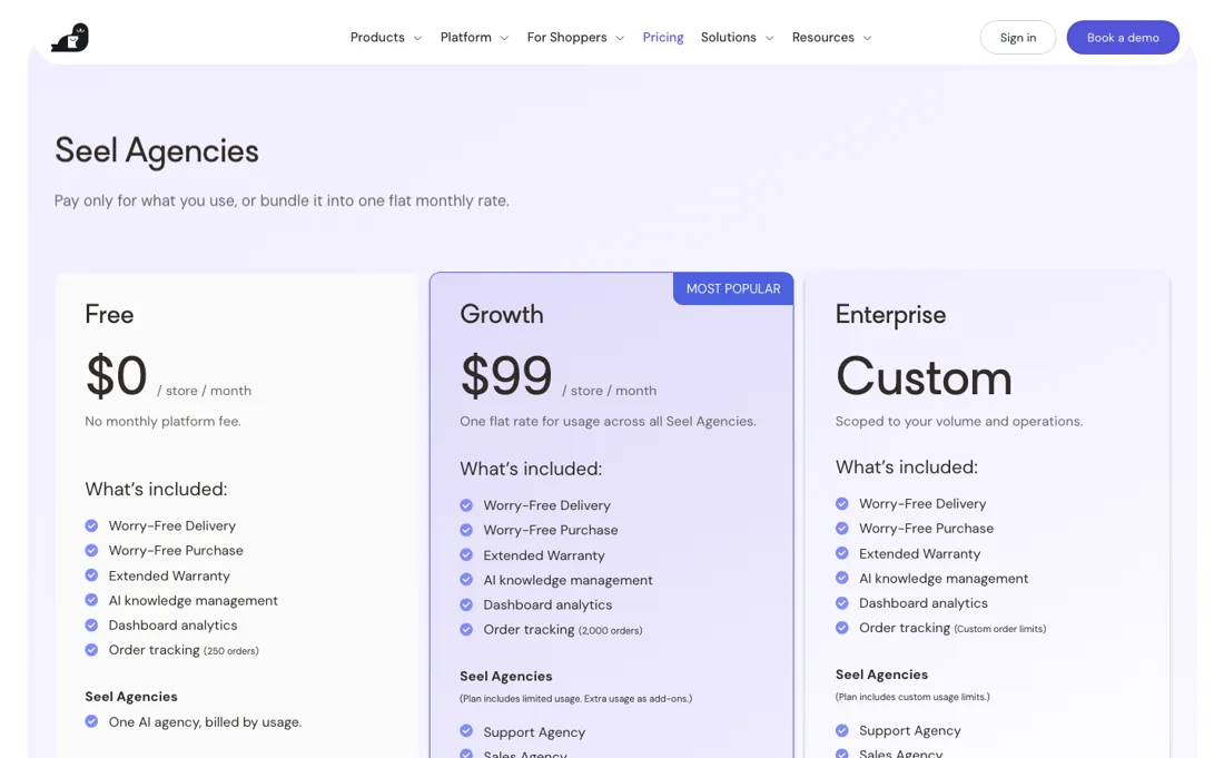 Seel pricing page