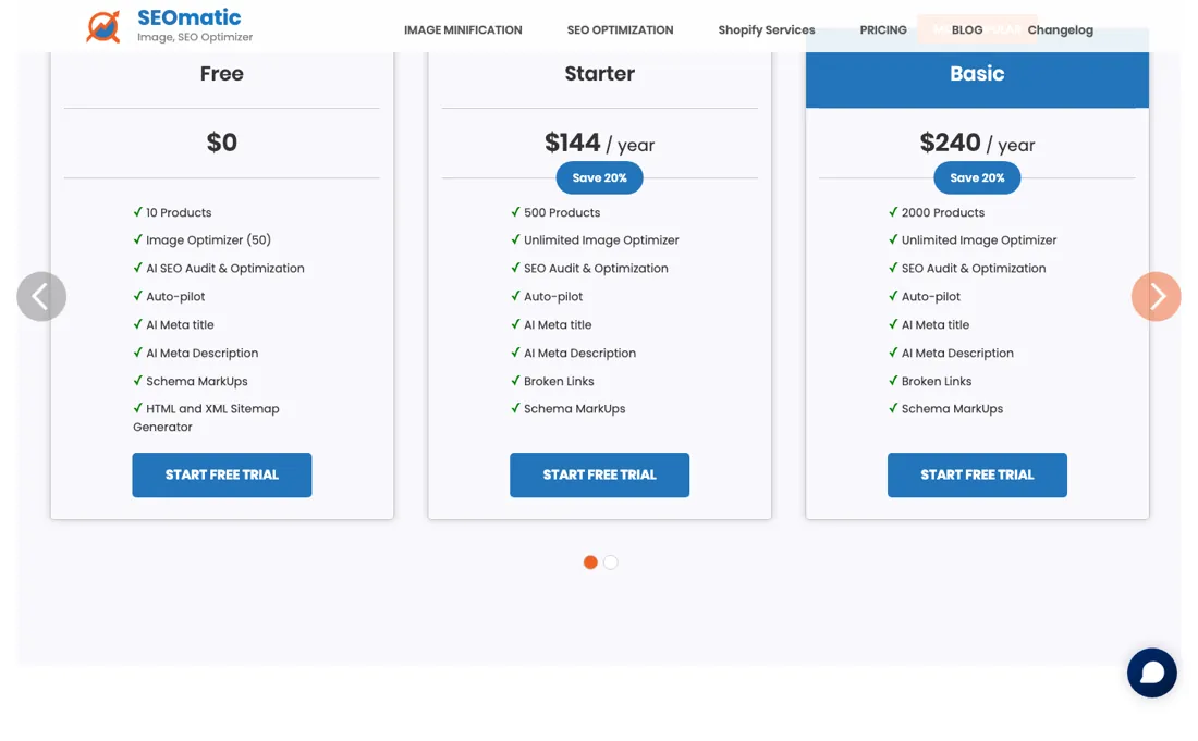 SEOmatic pricing page