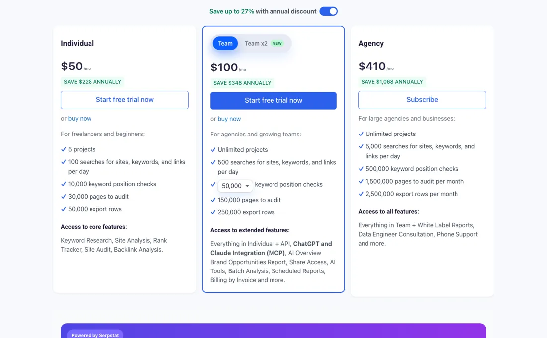 Serpstat pricing page