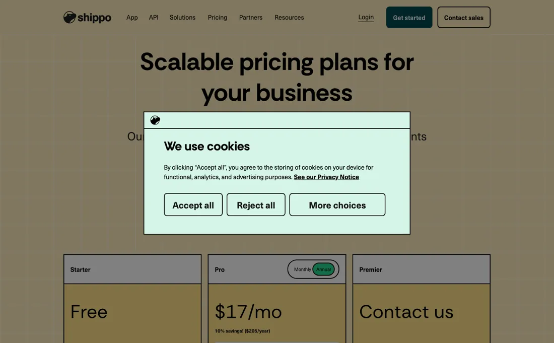 Shippo pricing page