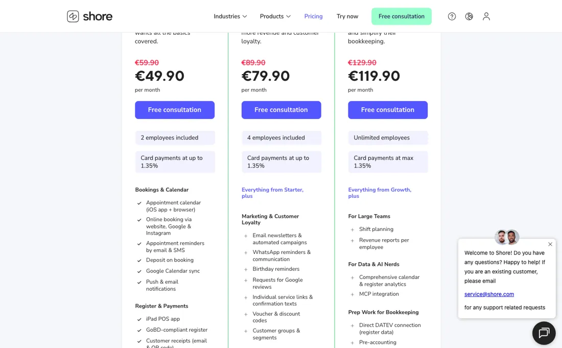 Shore pricing page