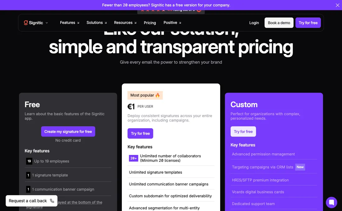 Signitic pricing page
