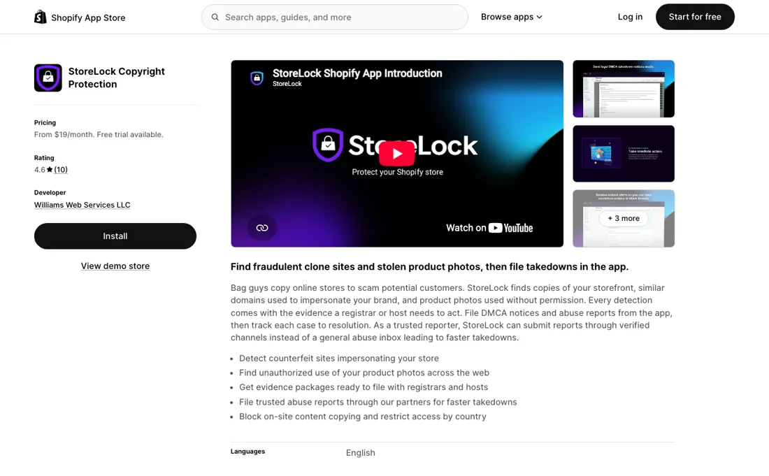 StoreLock pricing page