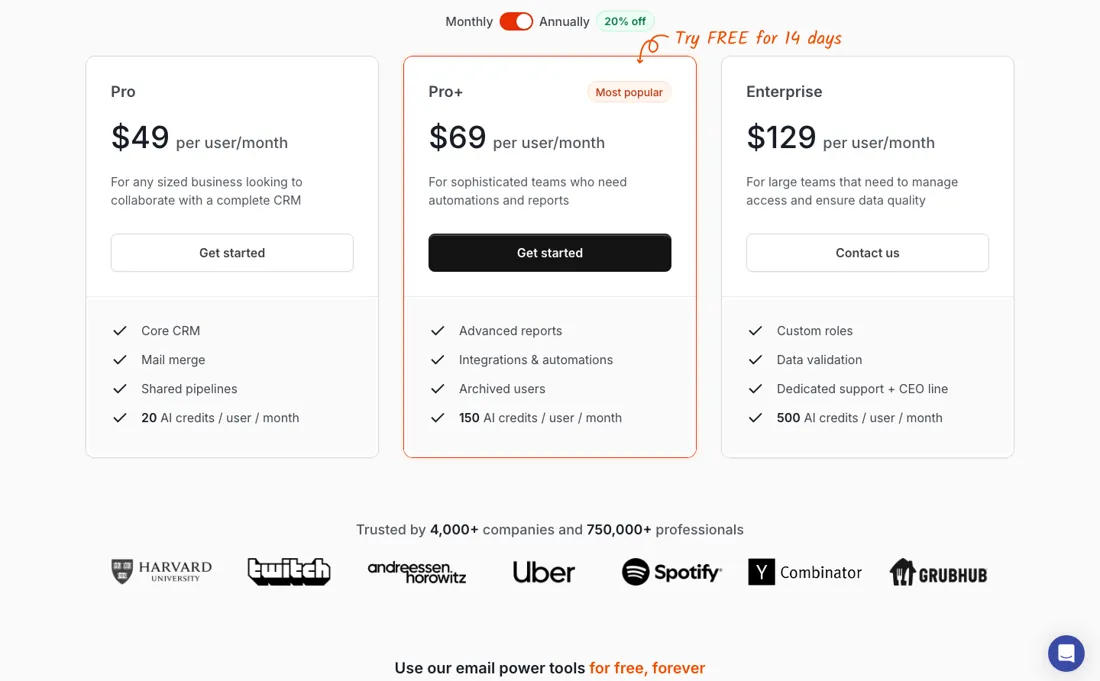 Streak pricing page