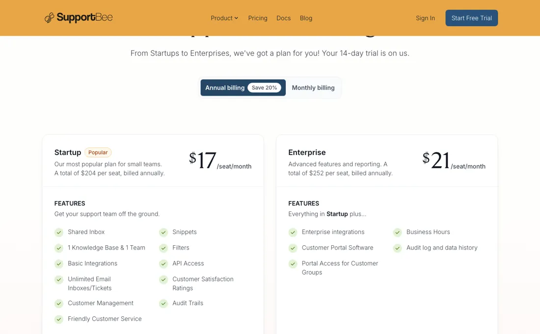 SupportBee pricing page