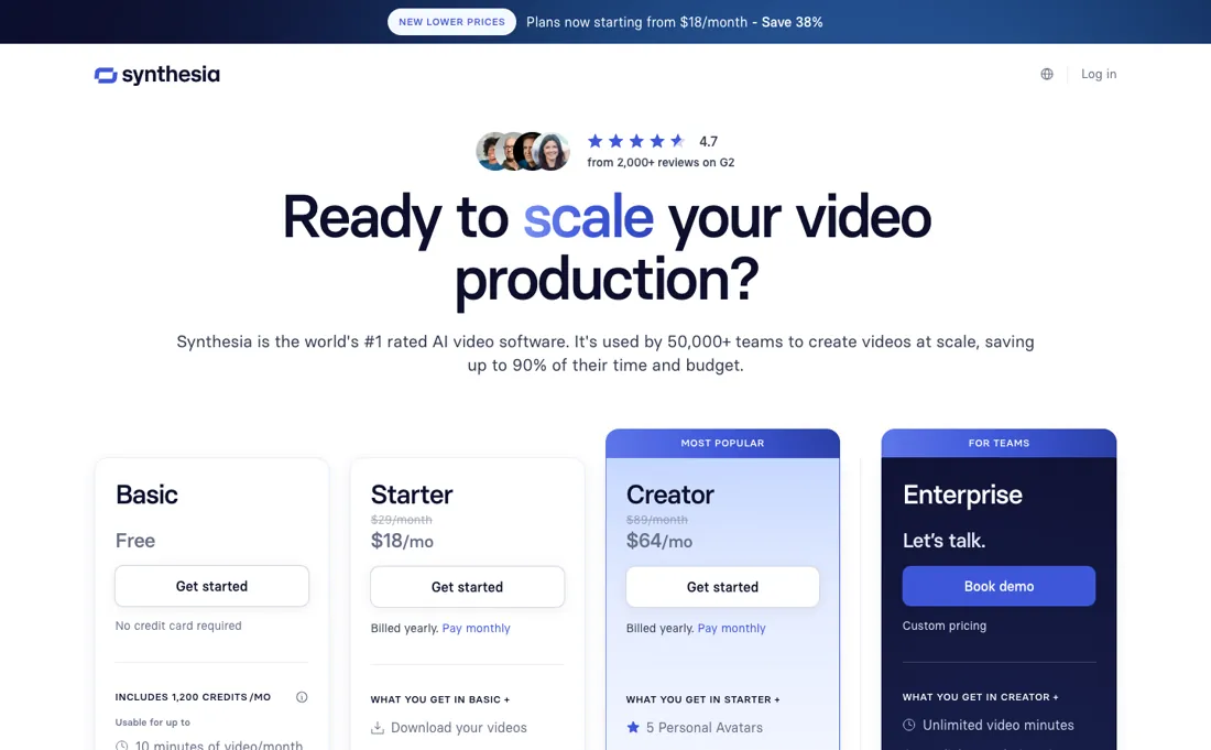 Synthesia pricing page