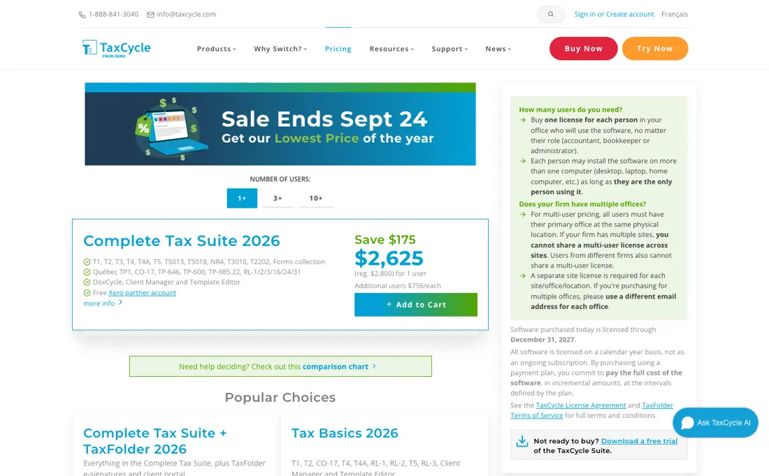 TaxCycle pricing page