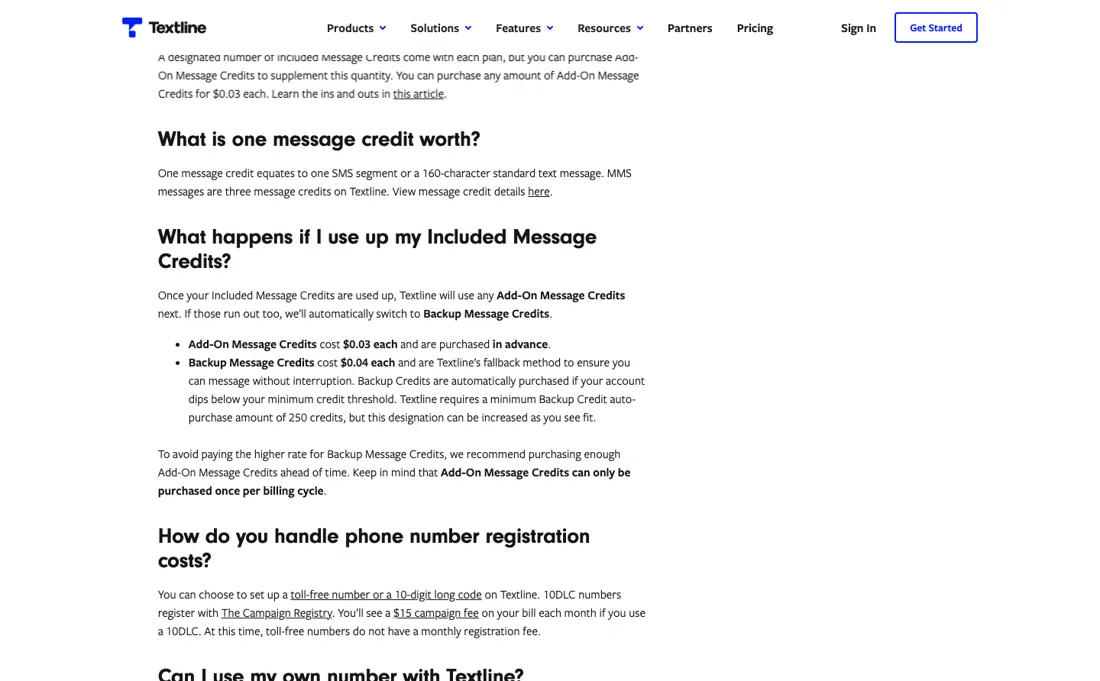 Textline pricing page