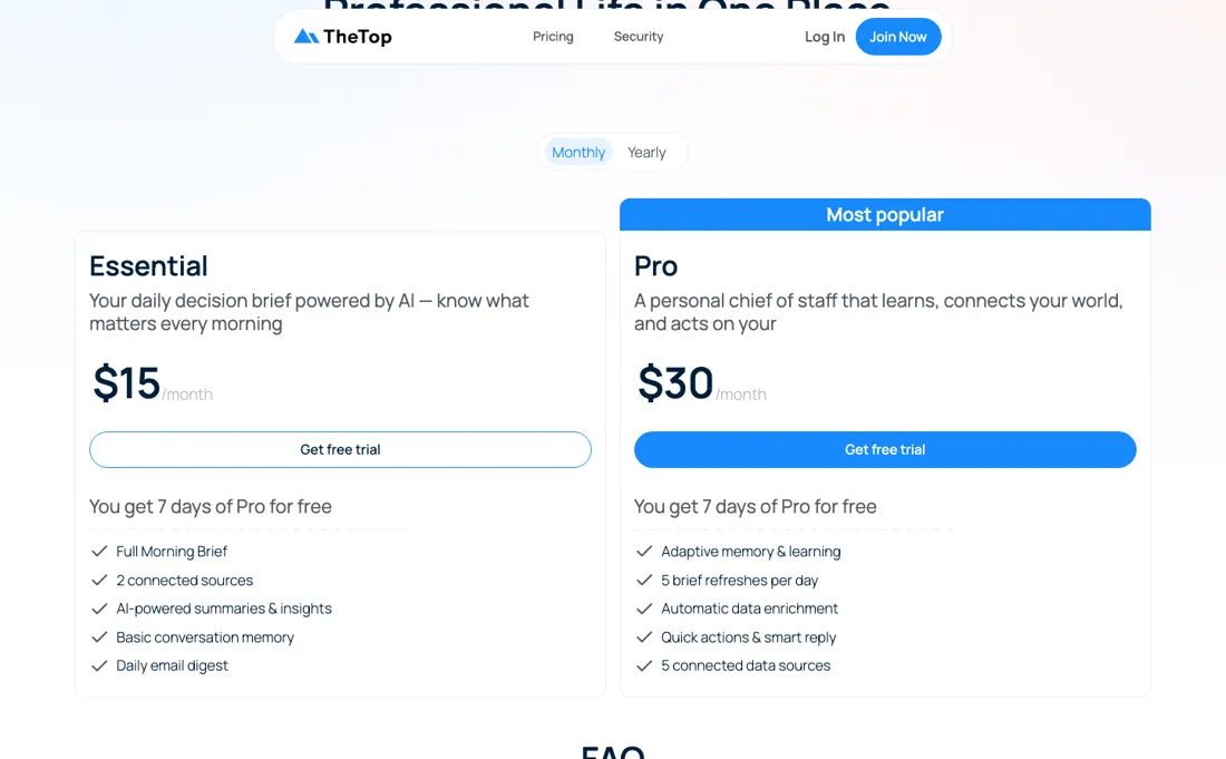 TheTop pricing page