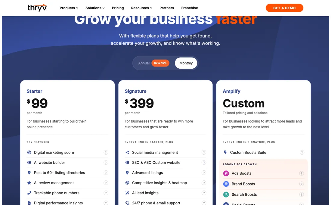 Thryv pricing page
