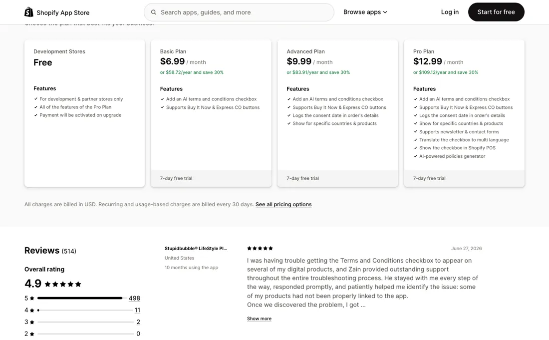 TnC pricing page