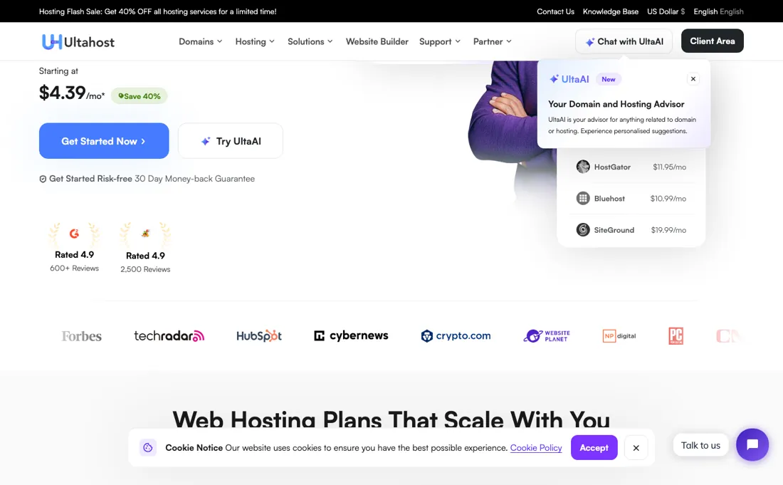UltaHost pricing page