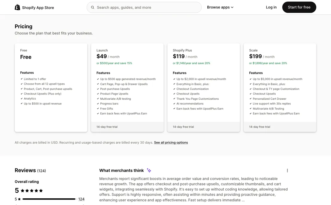 UpsellPlus pricing page