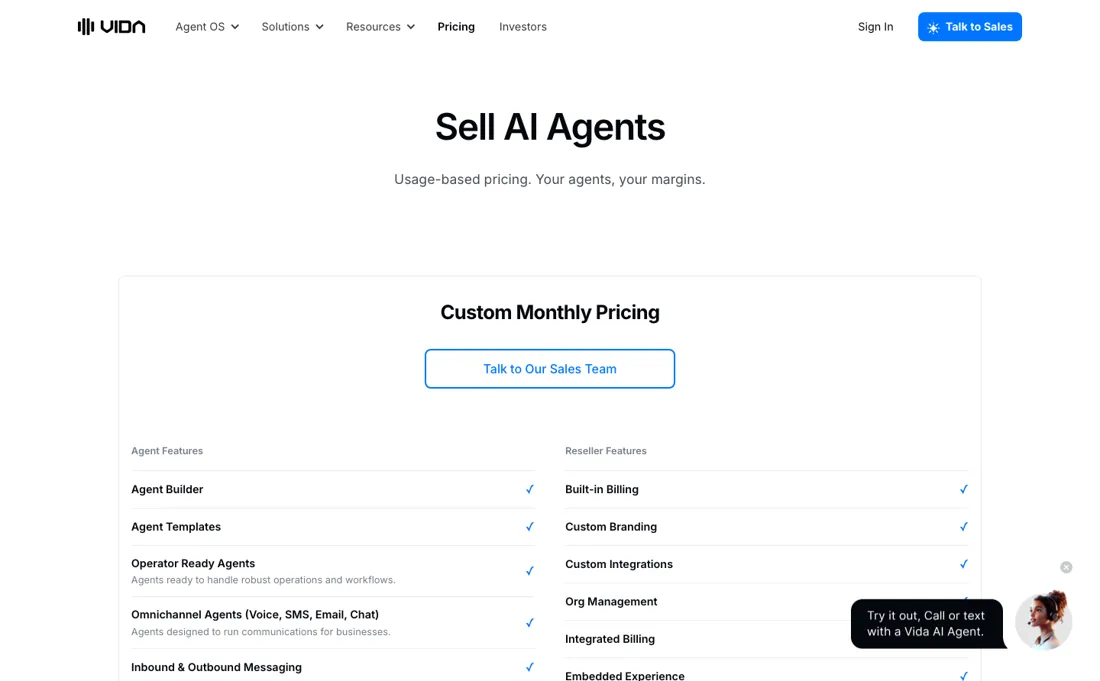 Vida AI pricing page