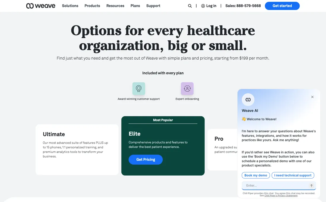 Weave pricing page