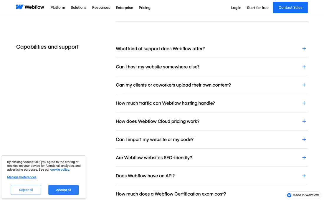 Webflow pricing page