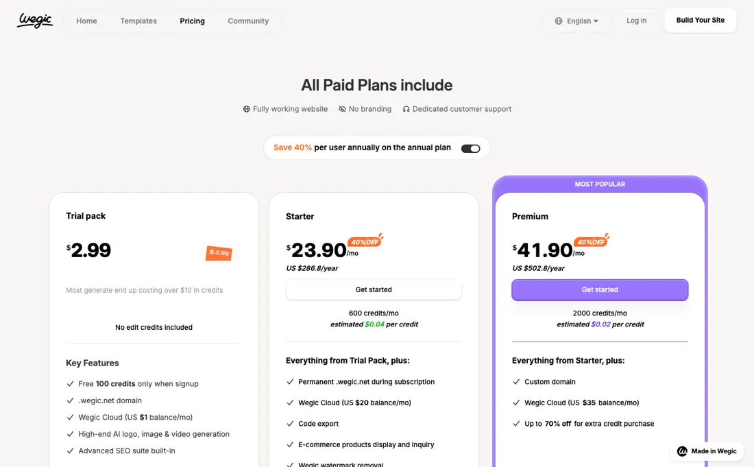 Wegic pricing page
