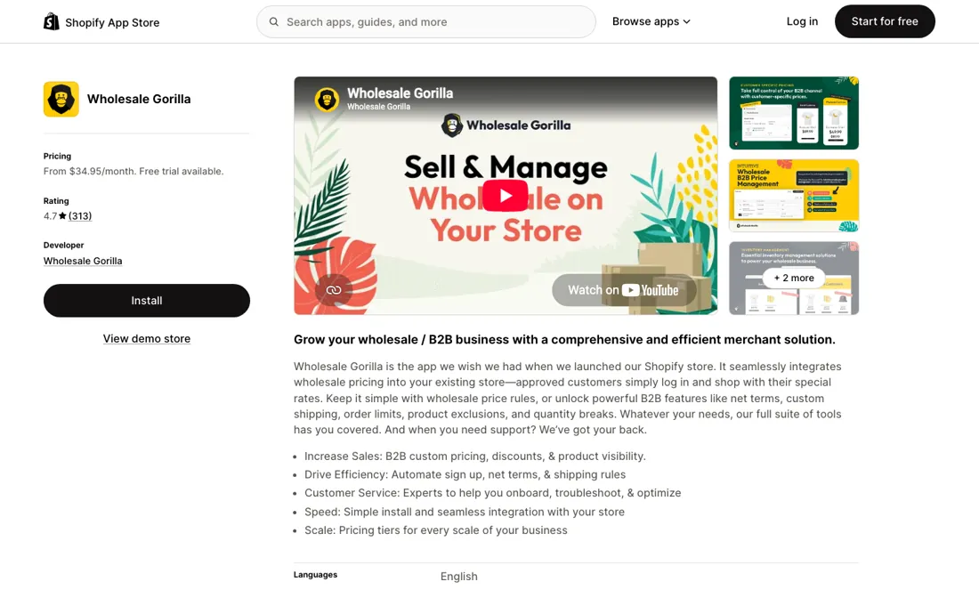 Wholesale Gorilla pricing page