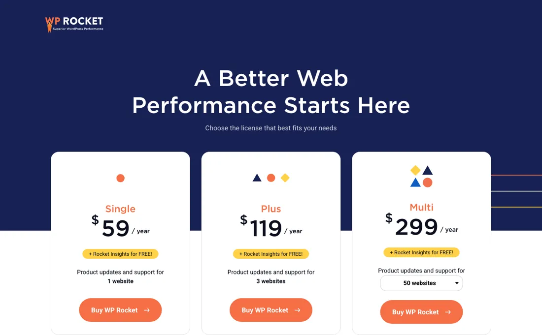 WP Rocket pricing page