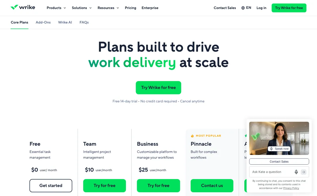 Wrike pricing page