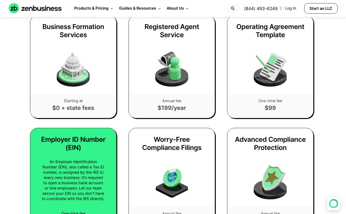 ZenBusiness pricing page