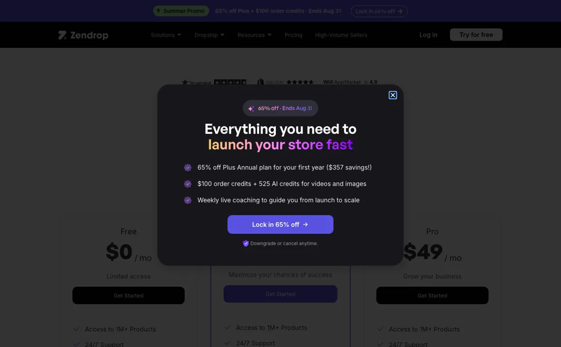 Zendrop pricing page