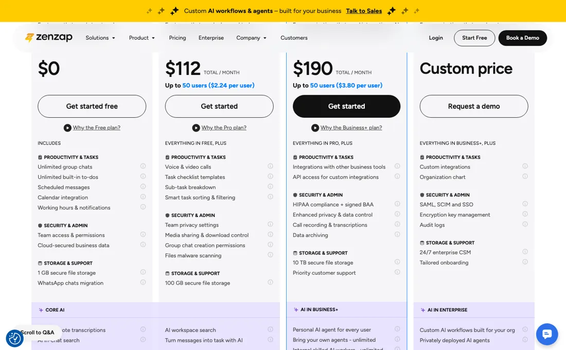 ZenZap pricing page