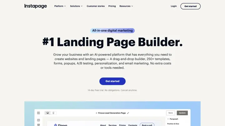 Instapage product page