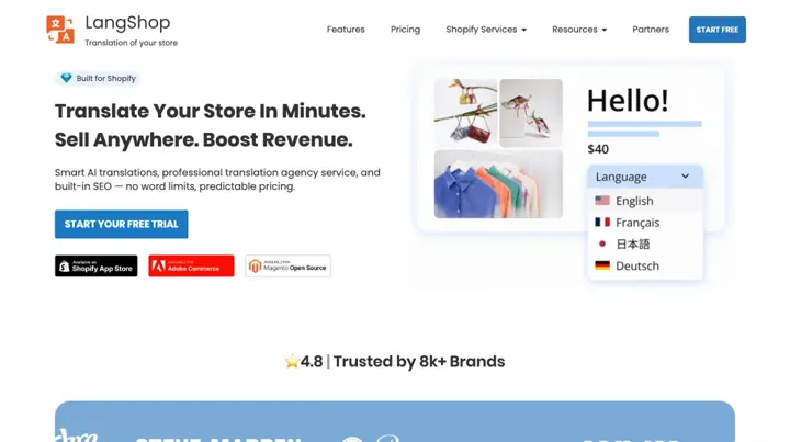 LangShop product page