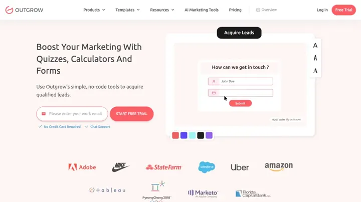 Outgrow product page