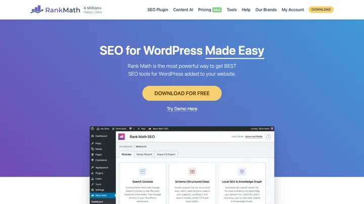 Rank Math product page