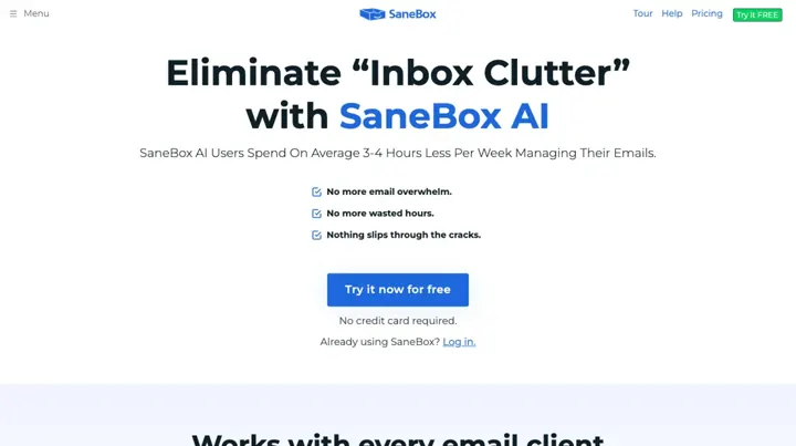 SaneBox product page