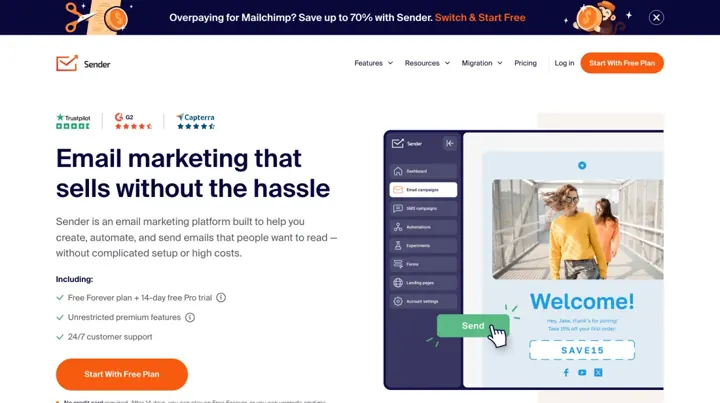 Sender product page