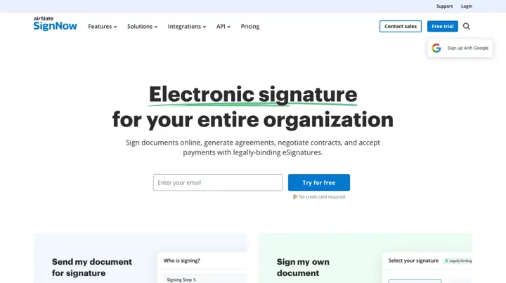 SignNow product page